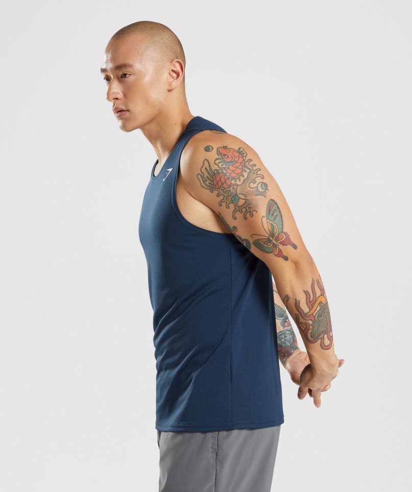 Men's Gymshark Arrival Tanks Navy | CA 57N861